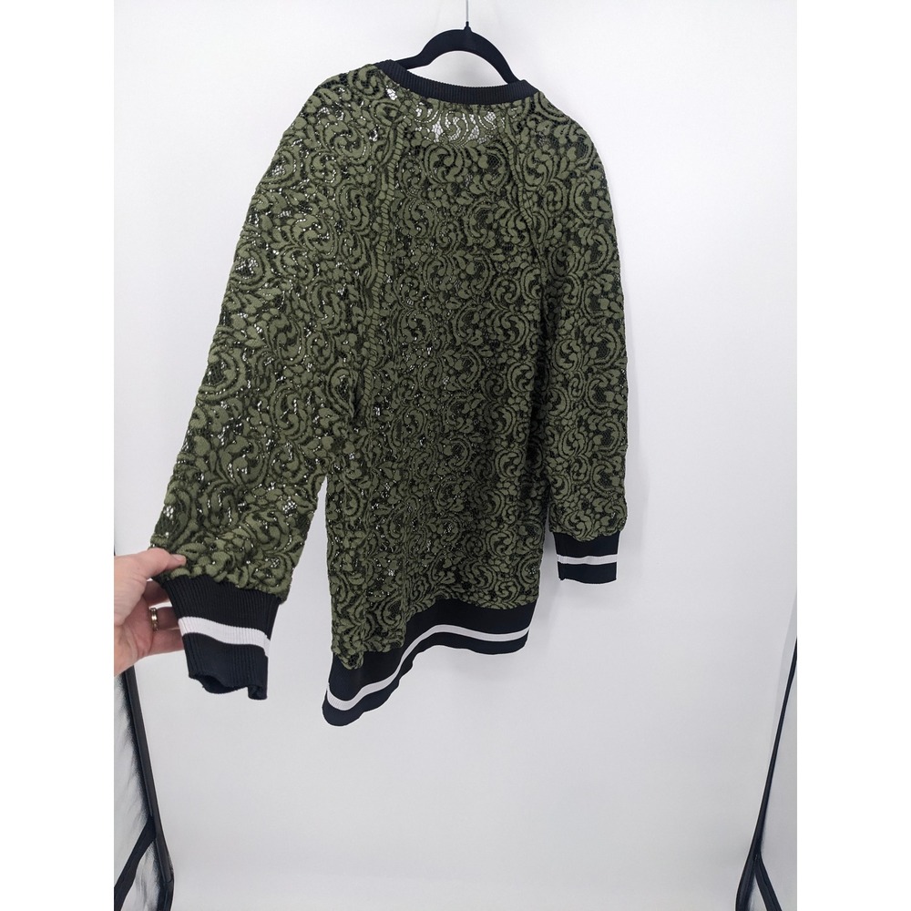 Zara Sweater Womens Medium Olive Green‎ Sheer Lace Bomber Style Tunic Top Sporty - Picture 4 of 7